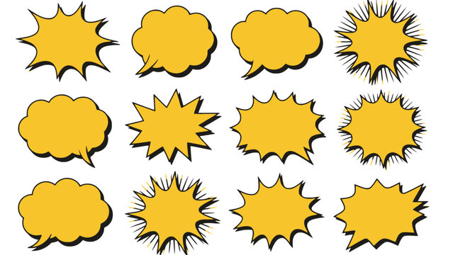 A collection of yellow cartoon speech bubbles on a white background