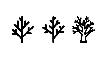 Fototapeta premium Bare Winter Tree Icons: Stylized Deciduous Branches Representing Dormant Forest Nature and Seasonal Landscapes