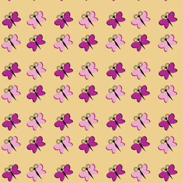 pattern con farfalline rosa su sfondo arancio chiaro