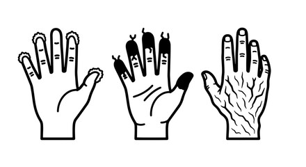 Obraz premium Human Hand Skin Conditions - Dryness, Damaged Nails, and Wrinkled Aging Process Outline Vector Icons