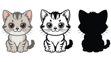 Obraz premium Three cartoon kittens in different styles on a white background