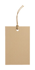 Blank Kraft Paper Tag with Twine features natural brown cardstock hanging label. Minimalist rectangle price tag with jute string is ideal for organic branding and eco friendly packaging.