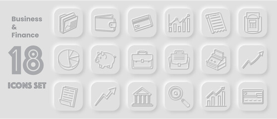 Neomorphism Business & Finance Icon Set