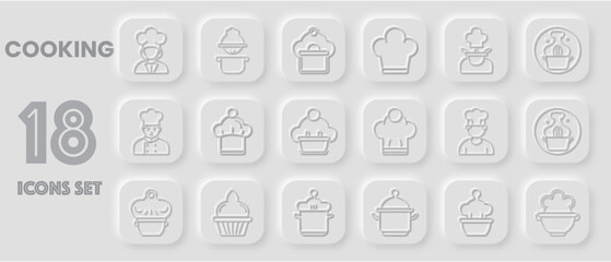 Neomorphism  Cooking Icons Set