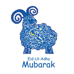 Greeting card template for Muslim Community Festival of sacrifice Eid-Ul-Adha with sheep. Islamic celebration greeting card. Vector Illustration