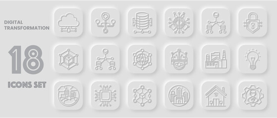 Neomorphism Digital transformation Icons Set