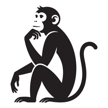 Monkey thinking silhouette representing intelligence primate evolution curiosity jungle animal clever creature smart mammal profile wildlife nature contemplation chimpanzee wisdom ape drawing