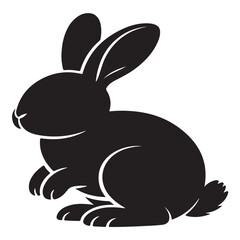 Obraz premium Silhouette of a cute fluffy rabbit sitting peacefully, representing Easter and spring, isolated on a transparent background, charming and simple illustration