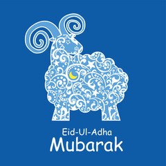 Greeting card template for Muslim Community Festival of sacrifice Eid-Ul-Adha with sheep.  Vector Illustration
