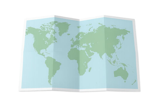 Folded world map showing geographic continents