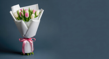 Beautiful tulips bouquet for mother's day gift pink and white flowers