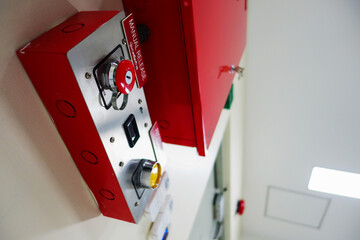 Red Fire Alarm Control Box in Office