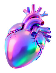 Futuristic Holographic Human Heart 3D Render PNG
