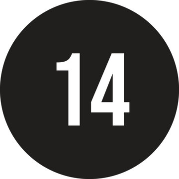 14 calendar number icon vector black round circle with white text