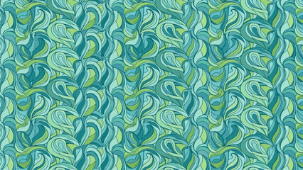 Vibrant swirling patterns of blue and green hues in an abstract design from a close-up viewpoint