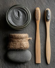 Minimalist flatlay dental wellness routine home lifestyle photography natural environment top view healthy concepts