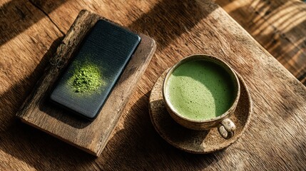 Embrace digital detox morning routine flat lay in cozy home natural light top-down view wellness concept for mindful living