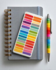 Daily wellness routine flatlay colorful habit tracker stickers home office topdown photo organized environment