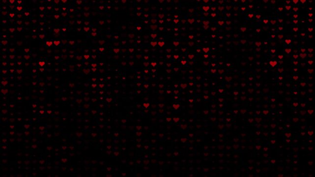 Red heart particles animation on a dark background. Animation for love day
