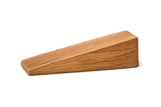 Wooden doorstop holding open a door on transparent background