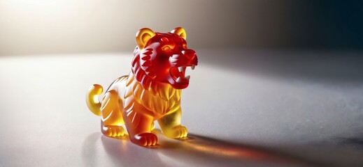 Translucent Red Gummy Candy Lion Glowing in Light