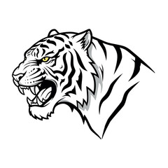 Fototapeta premium Tiger Head Roaring Line Art Vector Illustration for Mascot Logo Design