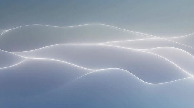 Ethereal waves of light gently crest and dissolve within a tranquil pastel gradient. This abstract composition presents a serene, fluid movement for a peaceful visual experience.