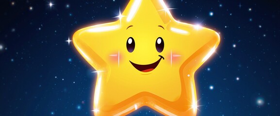 Cute Yellow Star with Happy Face - Shiny Character for Kids