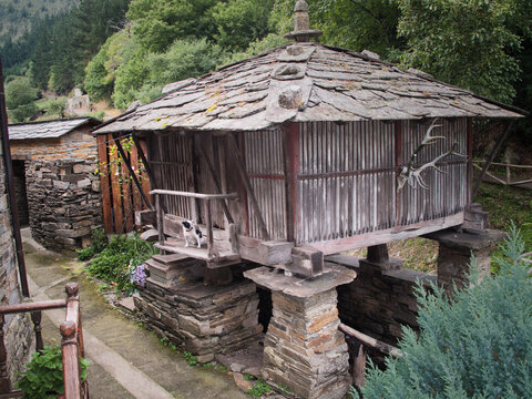 An Asturian granary, one of the most emblematic and characteristic constructions of rural architecture in Asturias, Spain.