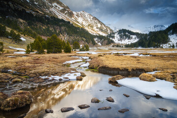 Obraz premium Mountain stream in Benasque Valley, Pyrenees, High Aragon, Spain.