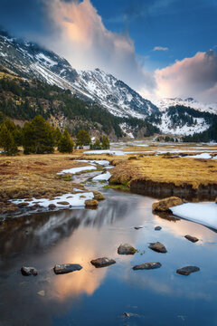 Mountain stream in Benasque Valley, Pyrenees, High Aragon, Spain.