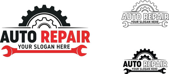 Fototapeta premium A set of auto repair logos with gear and wrench designs