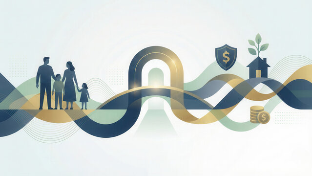 Life insurance beneficiary illustration family planning financial security digital art modern design informative concept