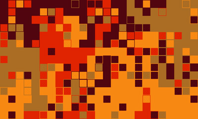 Abstract mosaic artwork in warm autumnal tones.  A vibrant, pixelated design perfect for backgrounds, website banners, or modern art projects. Evokes feelings of energy, warmth, and complexity.
