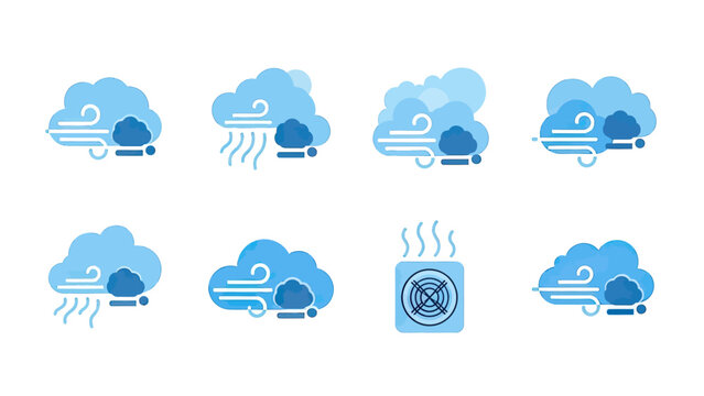Set of Weather Icons: Wind, Rain, and Fog Symbols