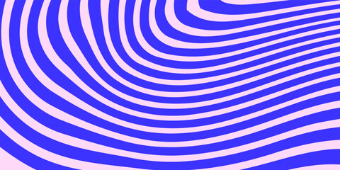 Fototapeta premium Blue Wavy Lines Abstract Background in Trendy Retro Psychedelic Style. Twisted, Swirled, and Distorted Vector Texture Pattern