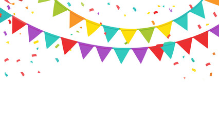 Colorful party bunting and confetti against a dark black background © Barsha