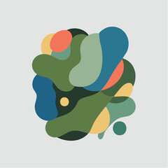 Dynamic arrangement of fluid, interconnected organic shapes in a harmonious palette of natural and earthy tones, creating a modern abstract visual element