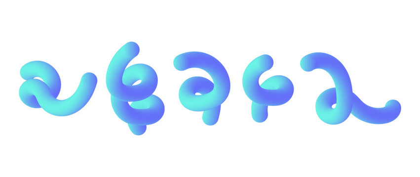 Abstract 3d inflatable blue and cyan gradient shapes resembling playful bouncy noodles or abstract liquid forms