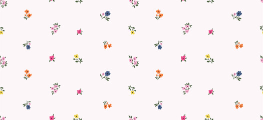 Materiał do szycia Colorful confetti on white background creates a seamless vector pattern with pink floral hearts for a festive Valentine holiday illustration or baby wallpaper design