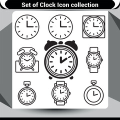 Collection of Clock Icons: Alarm, Wristwatch, and Stopwatch Designs in Black and White Outline Style