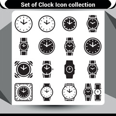 Comprehensive Set of Clock Icons: Featuring Analog Watches, Alarm Clocks, and Time Dials in Outline and Solid Styles