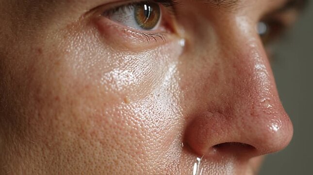 Ordinary mirror reflection rendered with intensified detail, pores and skin imperfections sharply visible, micro light distortions exaggerated for hyper-real, immersive realism.
