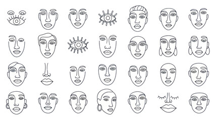 Abstract Face Line Art Collection: Diverse Human Portraits and Eyes