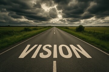 Inspiring vision on a long road open landscape dramatic sky motivational imagery for self-improvement and goals