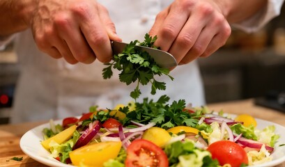Cooking Fresh Salad with Herbs