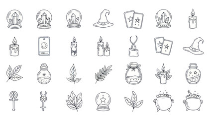 Mystical Hand-Drawn Icons: Witchcraft, Magic, and Occult Symbols