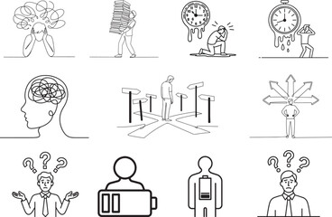 Anxiety and Stress Concept Vector Illustrations &ndash; Man Mental Health Set