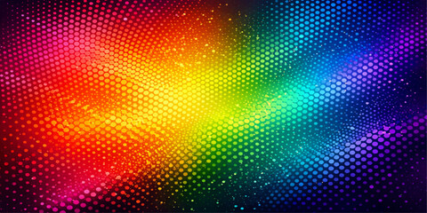 Obraz premium An artistic digital wallpaper featuring an abstract rainbow background with colorful halftone circle patterns and light wave elements in a vibrant vector illustration design