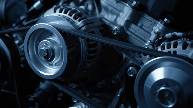 V12 Engine Serpentine Belt System with Polished Pulleys and Tensioner